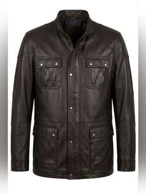 NWT Size L Snover Fashion "The Executive" 100% Top-Grain Leather Jacket - Black